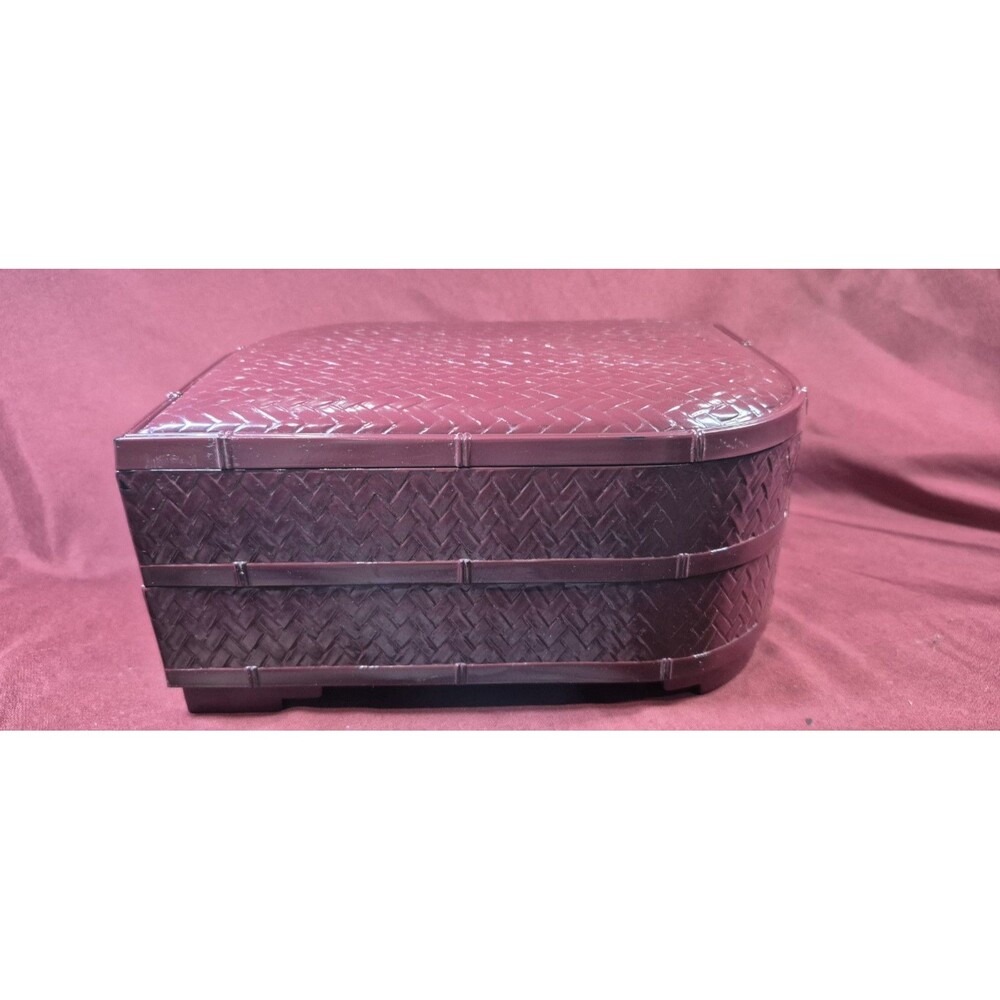 Vtg Houbigant Raffinee 2 Tier Basketweave Plastic Trinket Jewelry Vanity Box